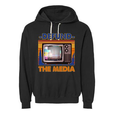 Retro Defund the Media Vintage TV Set Garment-Dyed Fleece Hoodie