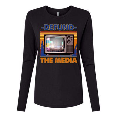 Retro Defund the Media Vintage TV Set Womens Cotton Relaxed Long Sleeve T-Shirt