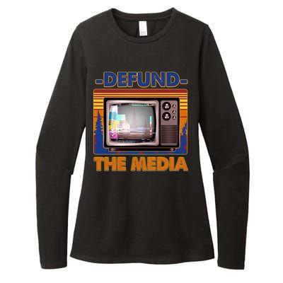 Retro Defund the Media Vintage TV Set Womens CVC Long Sleeve Shirt