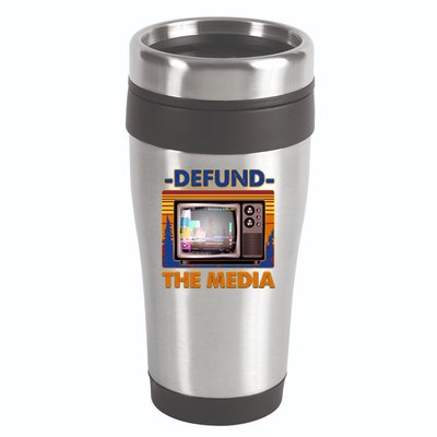 Retro Defund the Media Vintage TV Set 16oz Travel Tumbler