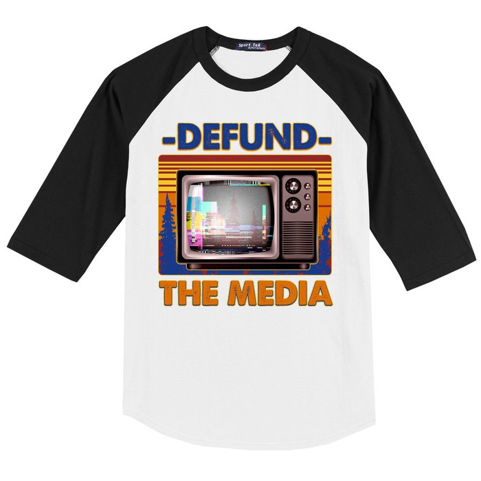 Retro Defund the Media Vintage TV Set Baseball Sleeve Shirt