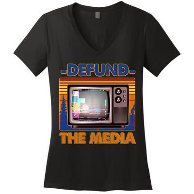 Retro Defund the Media Vintage TV Set Women's V-Neck T-Shirt