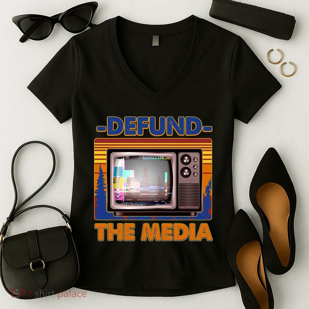 Retro Defund the Media Vintage TV Set Women's V-Neck T-Shirt