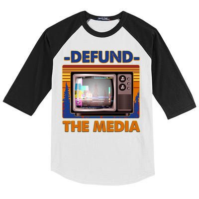 Retro Defund the Media Vintage TV Set Kids Colorblock Raglan Jersey