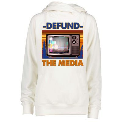 Retro Defund the Media Vintage TV Set Womens Funnel Neck Pullover Hood