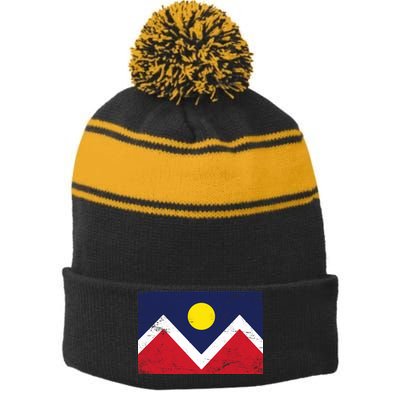 Retro Denver Colorado Flag Stripe Pom Pom Beanie