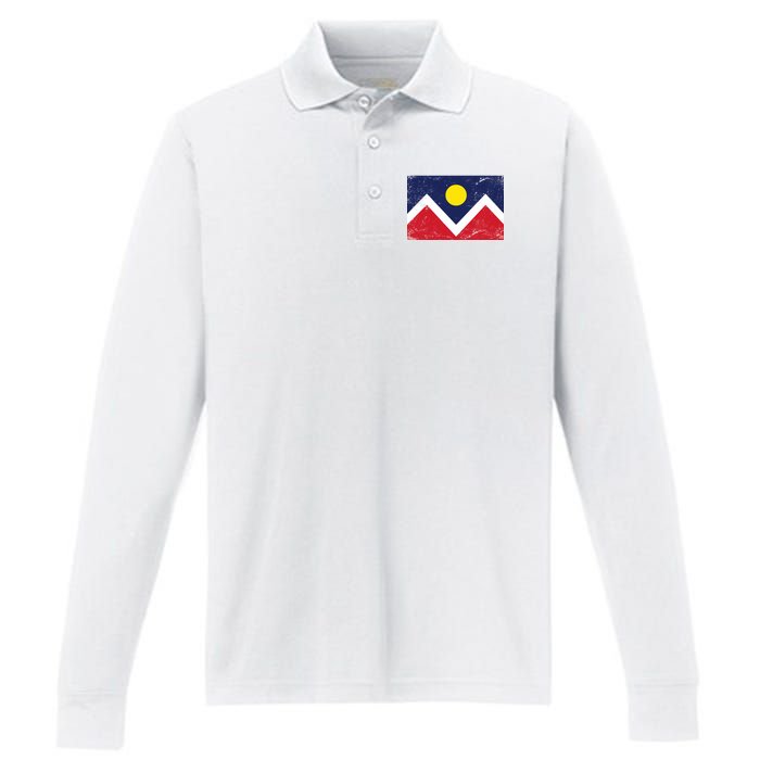 Retro Denver Colorado Flag Performance Long Sleeve Polo