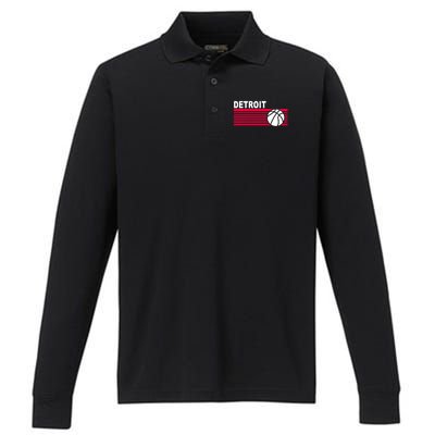 Retro Detroit Basketball Classic Logo Performance Long Sleeve Polo