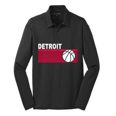 Retro Detroit Basketball Classic Logo Silk Touch Performance Long Sleeve Polo