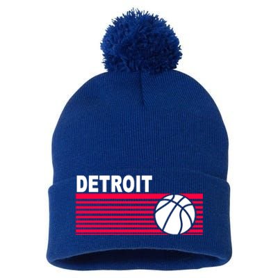 Retro Detroit Basketball Classic Logo Pom Pom 12in Knit Beanie