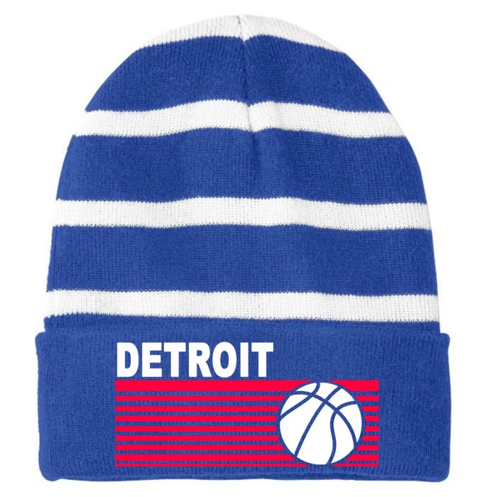 Retro Detroit Basketball Classic Logo Striped Beanie with Solid Band