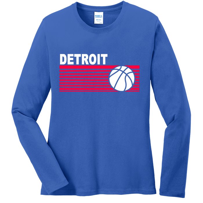 Retro Detroit Basketball Classic Logo Ladies Long Sleeve Shirt