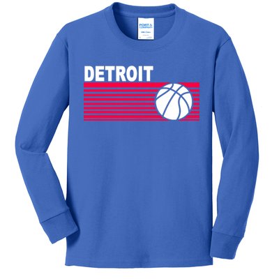 Retro Detroit Basketball Classic Logo Kids Long Sleeve Shirt