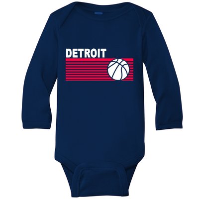 Retro Detroit Basketball Classic Logo Baby Long Sleeve Bodysuit