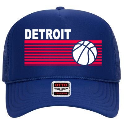 Retro Detroit Basketball Classic Logo High Crown Mesh Back Trucker Hat