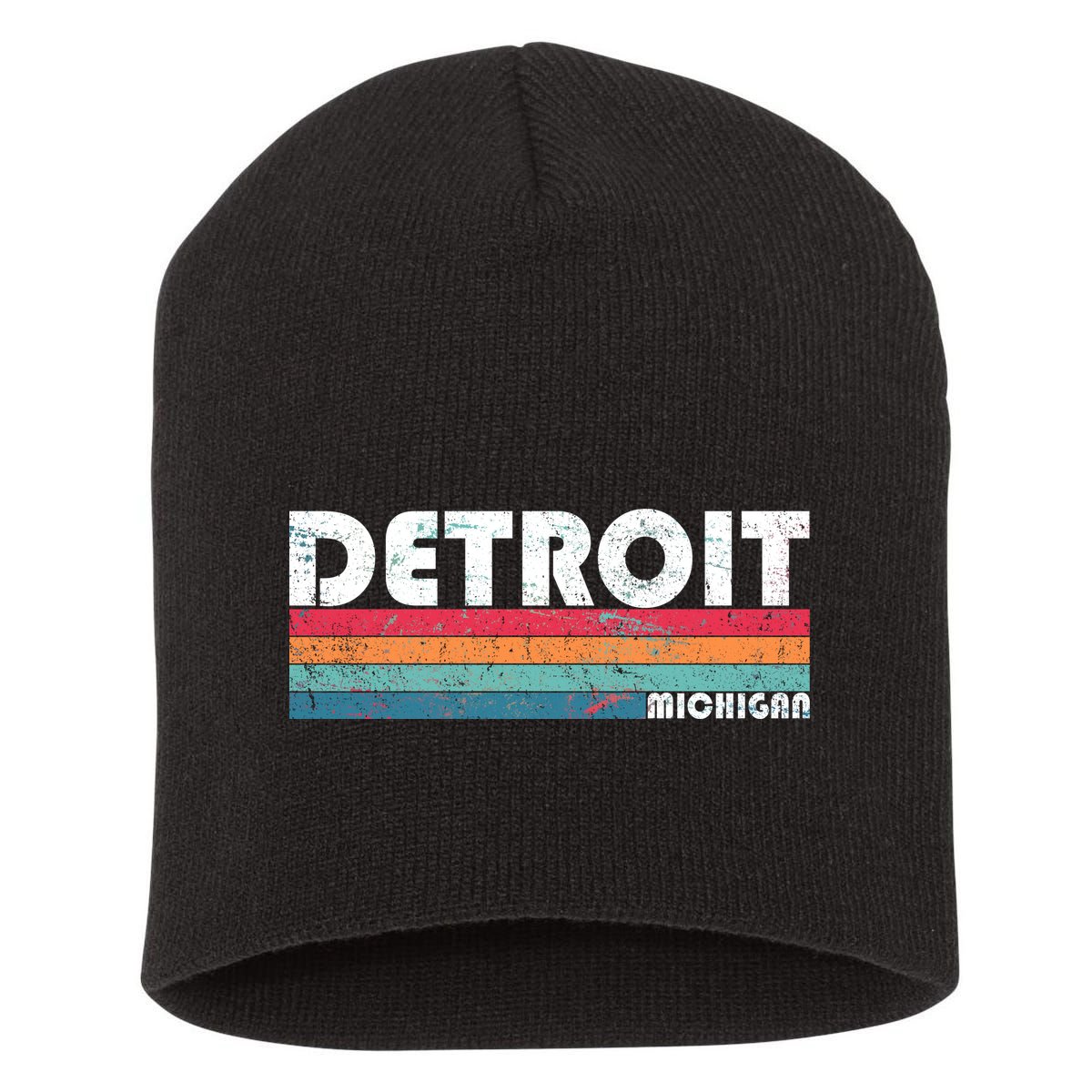 Retro Detroit Michigan Short Acrylic Beanie
