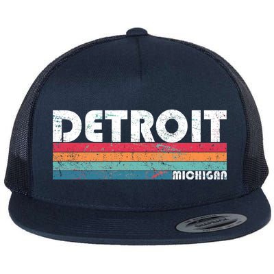 Retro Detroit Michigan Flat Bill Trucker Hat