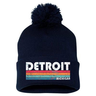 Retro Detroit Michigan Pom Pom 12in Knit Beanie