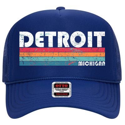 Retro Detroit Michigan High Crown Mesh Back Trucker Hat