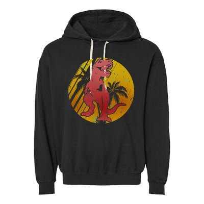 Retro Dinosaur Sunset Garment-Dyed Fleece Hoodie