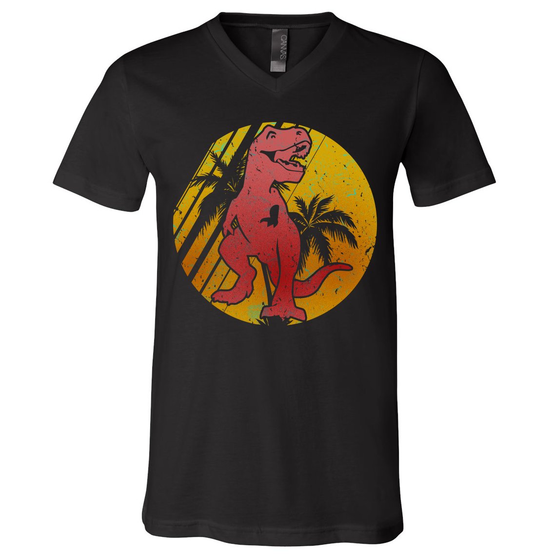 Retro Dinosaur Sunset V-Neck T-Shirt