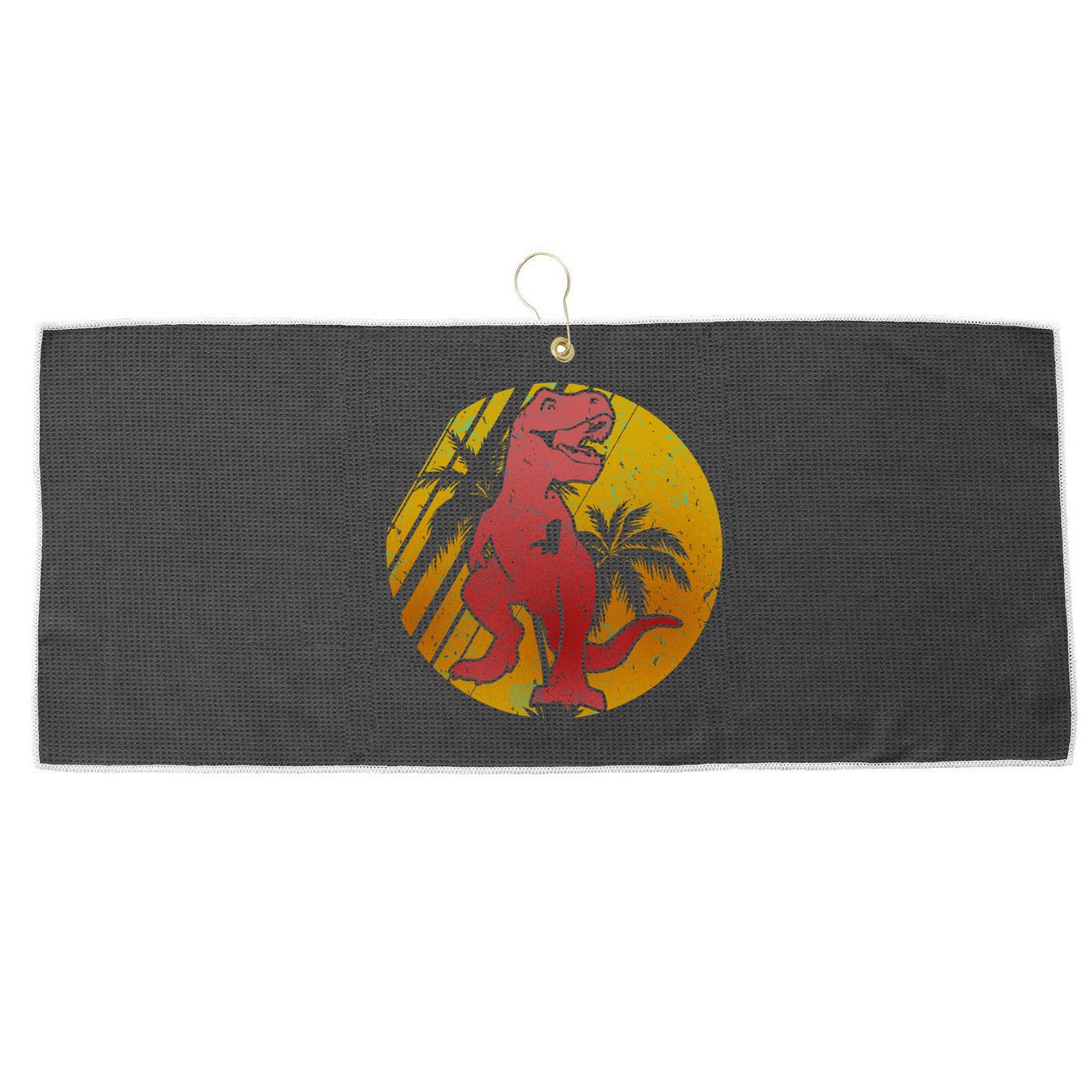 Retro Dinosaur Sunset Large Microfiber Waffle Golf Towel