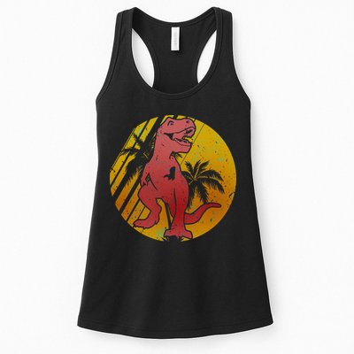 Retro Dinosaur Sunset Womens Tank Top