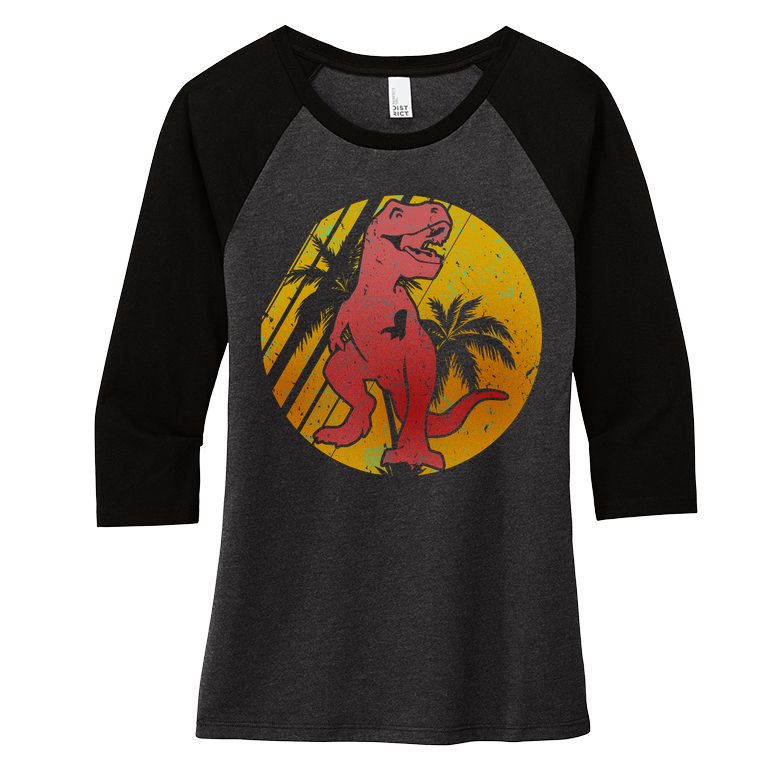 Retro Dinosaur Sunset Women's Tri-Blend 3/4-Sleeve Raglan Shirt