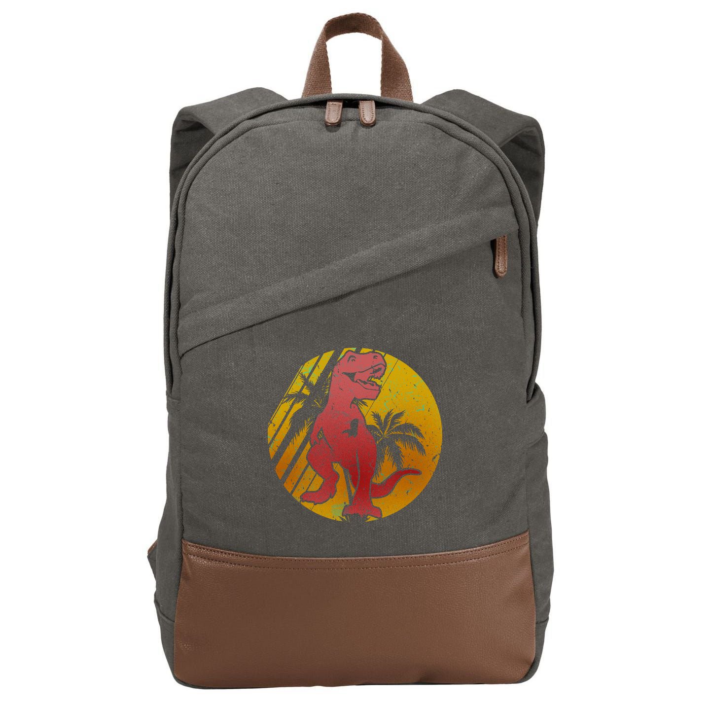 Retro Dinosaur Sunset Cotton Canvas Backpack