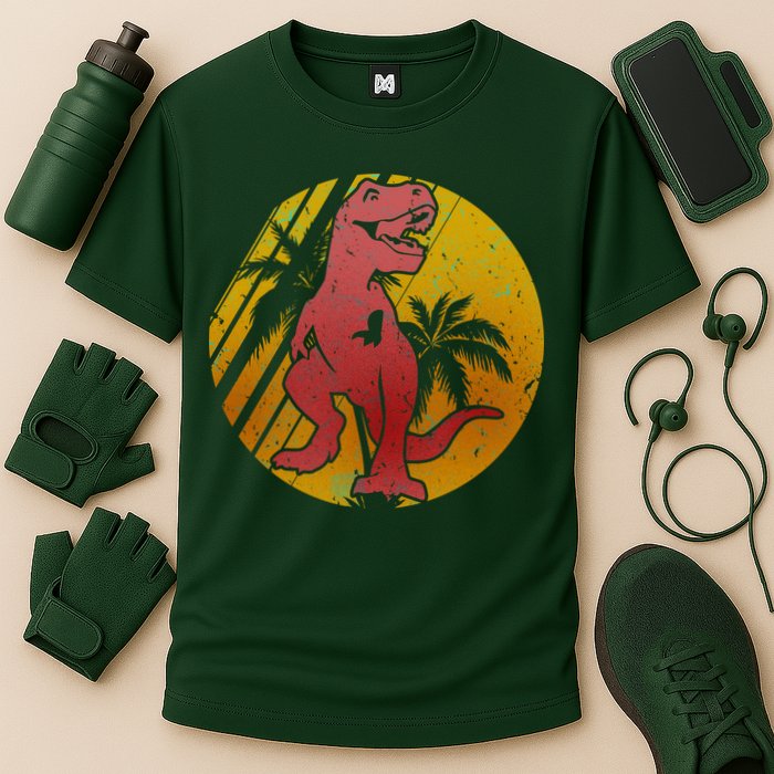 Retro Dinosaur Sunset Cooling Performance Crew T-Shirt