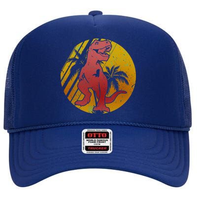 Retro Dinosaur Sunset High Crown Mesh Back Trucker Hat