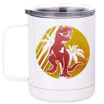 Retro Dinosaur Sunset 12 oz Stainless Steel Tumbler Cup