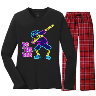 Retro Do the Dab Neon Skeleton Women's Long Sleeve Flannel Pajama Set 