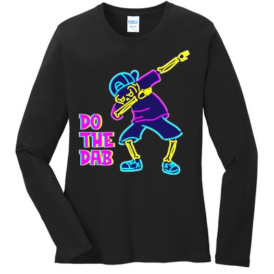 Retro Do the Dab Neon Skeleton Ladies Long Sleeve Shirt