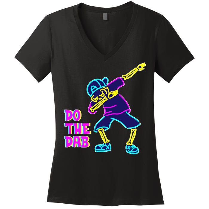 Retro Do the Dab Neon Skeleton Women's V-Neck T-Shirt