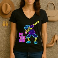Retro Do the Dab Neon Skeleton Women's V-Neck T-Shirt