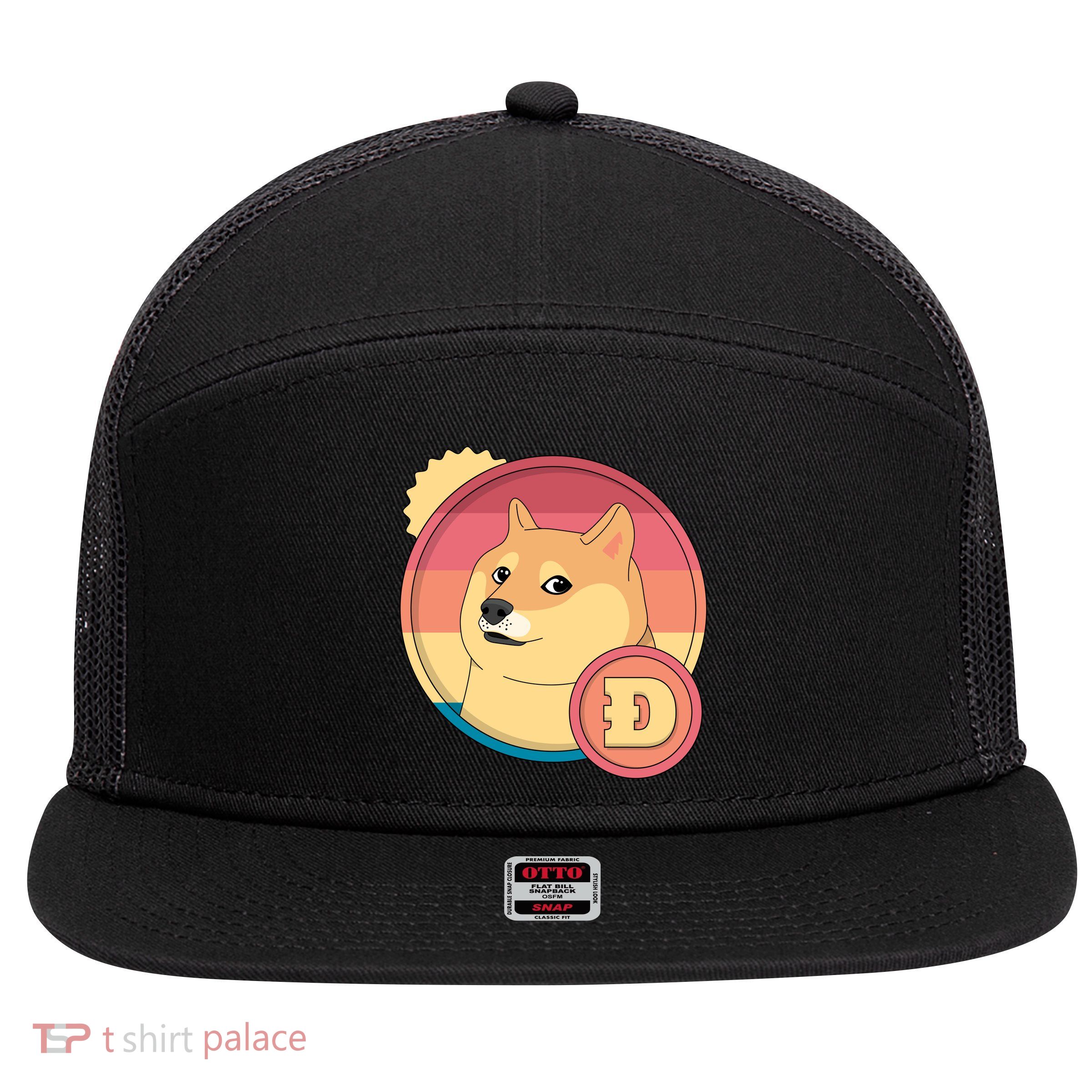 Retro DogeCoin 7 Panel Mesh Trucker Snapback Hat