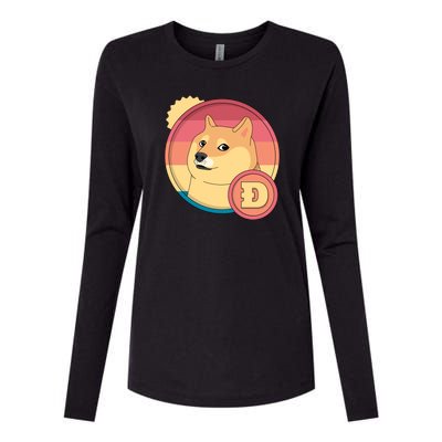 Retro DogeCoin Womens Cotton Relaxed Long Sleeve T-Shirt