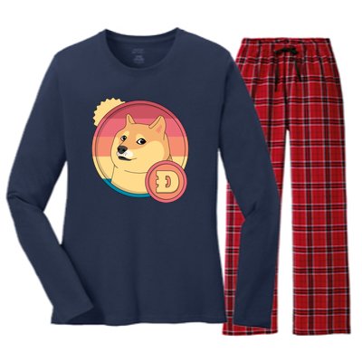 Retro DogeCoin Women's Long Sleeve Flannel Pajama Set 