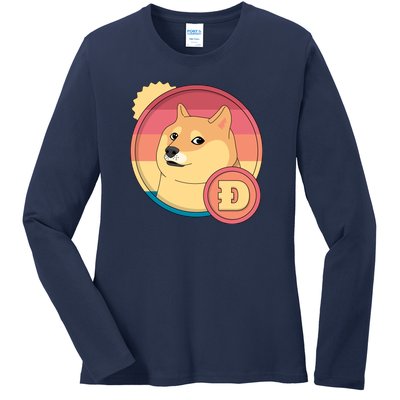 Retro DogeCoin Ladies Long Sleeve Shirt