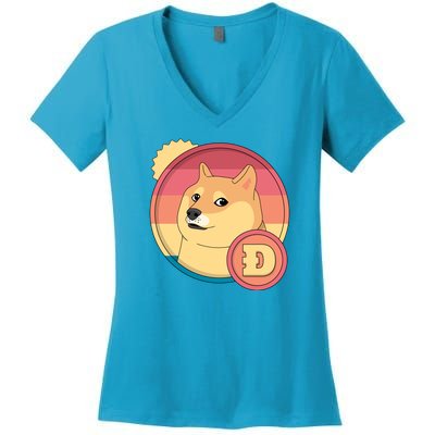 Retro DogeCoin Women's V-Neck T-Shirt