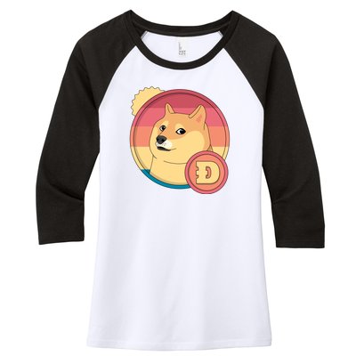 Retro DogeCoin Women's Tri-Blend 3/4-Sleeve Raglan Shirt