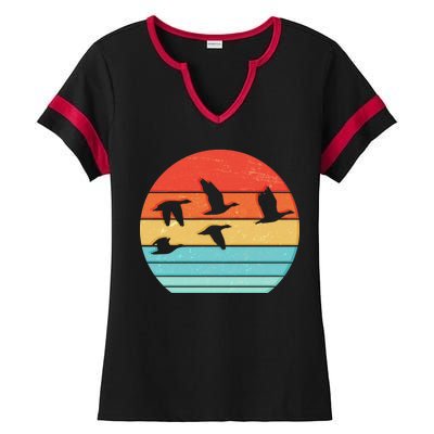 Retro Duck Hunting Sunset Ladies Halftime Notch Neck Tee