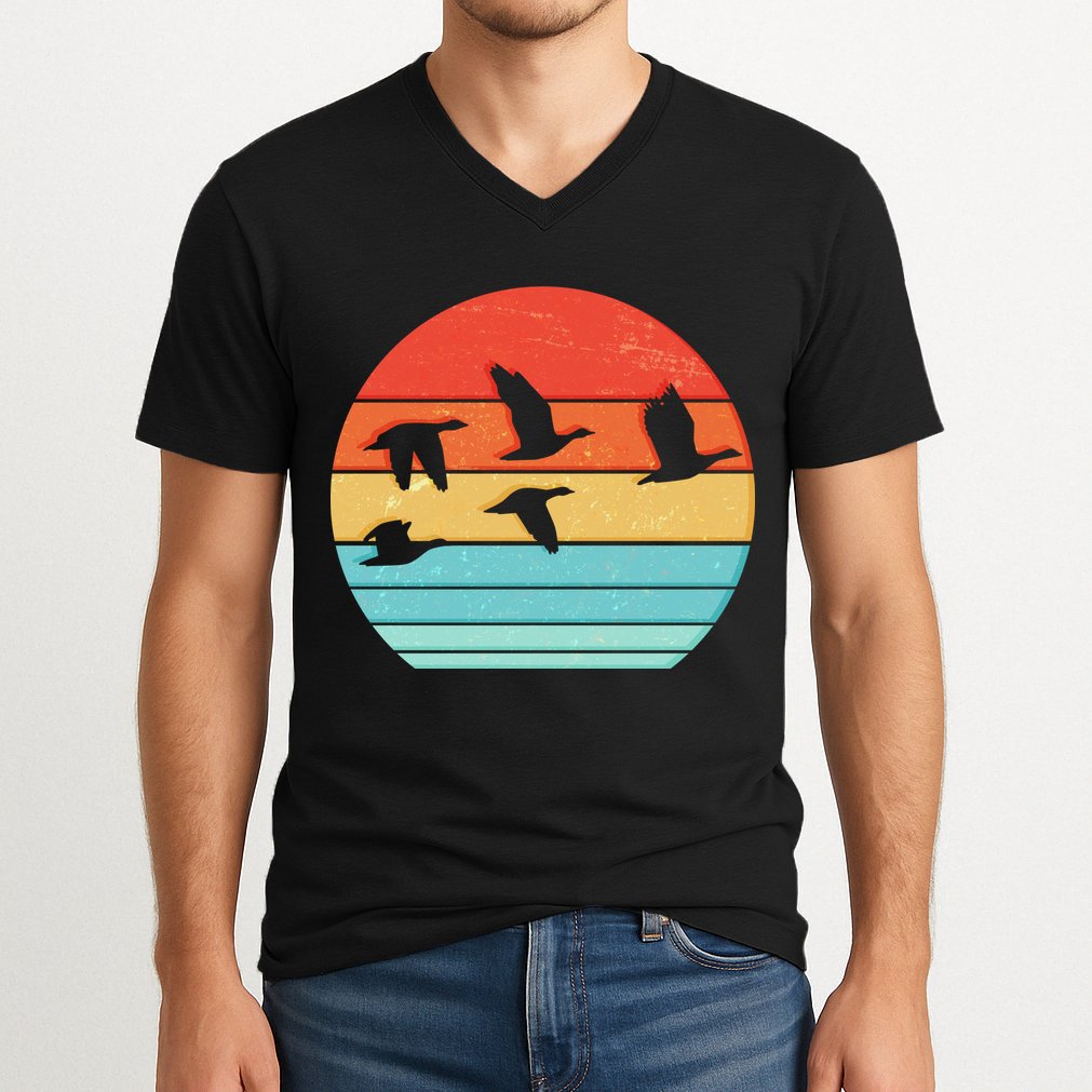 Retro Duck Hunting Sunset V-Neck T-Shirt