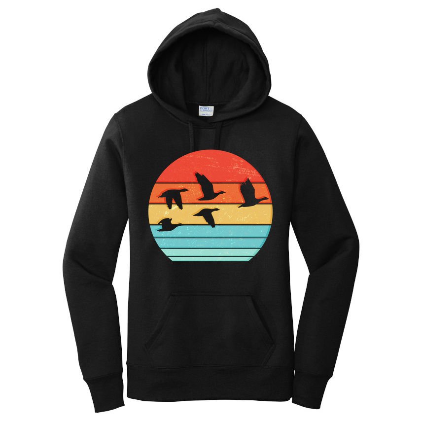Retro Duck Hunting Sunset Women's Pullover Hoodie