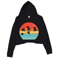 Retro Duck Hunting Sunset Crop Fleece Hoodie