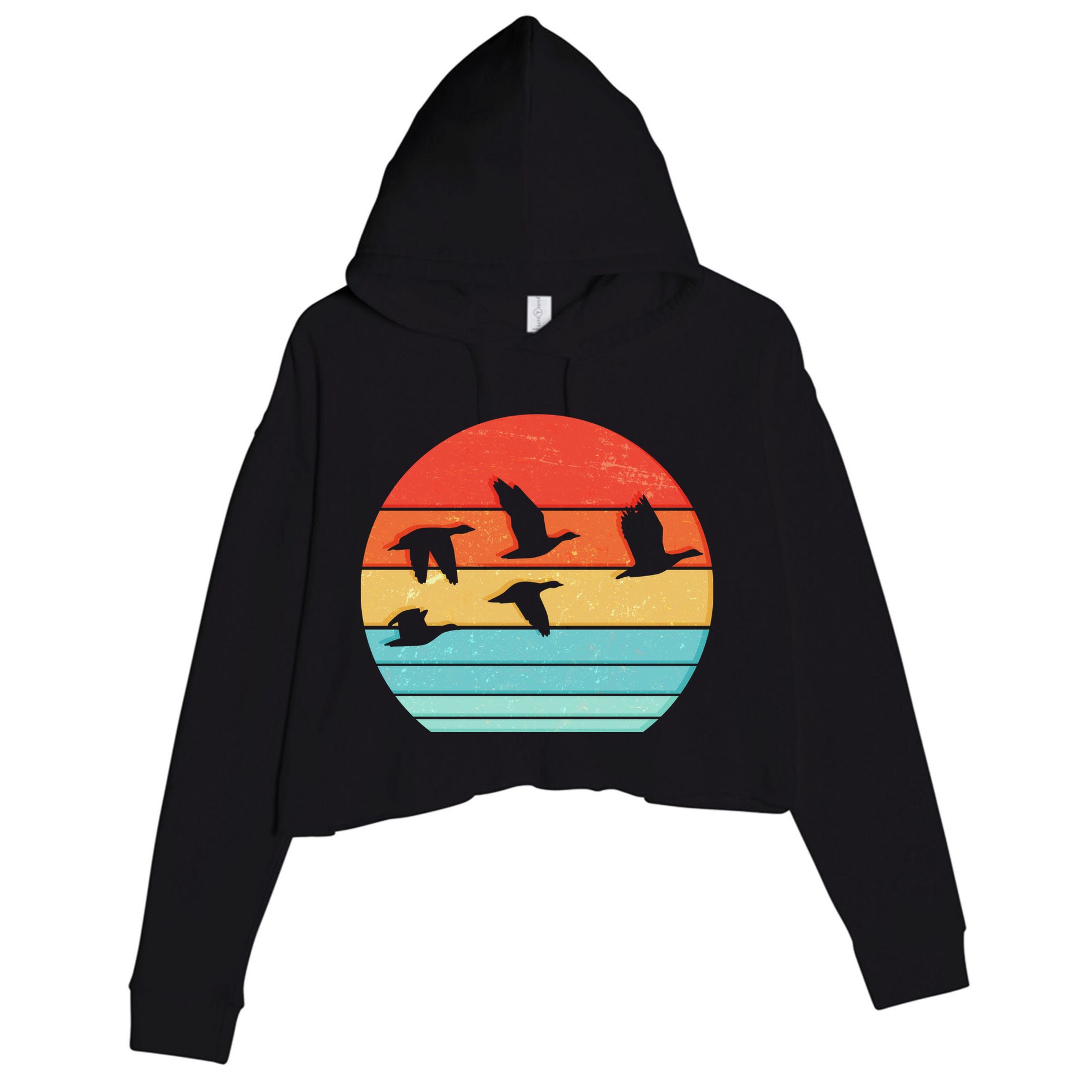 Retro Duck Hunting Sunset Crop Fleece Hoodie