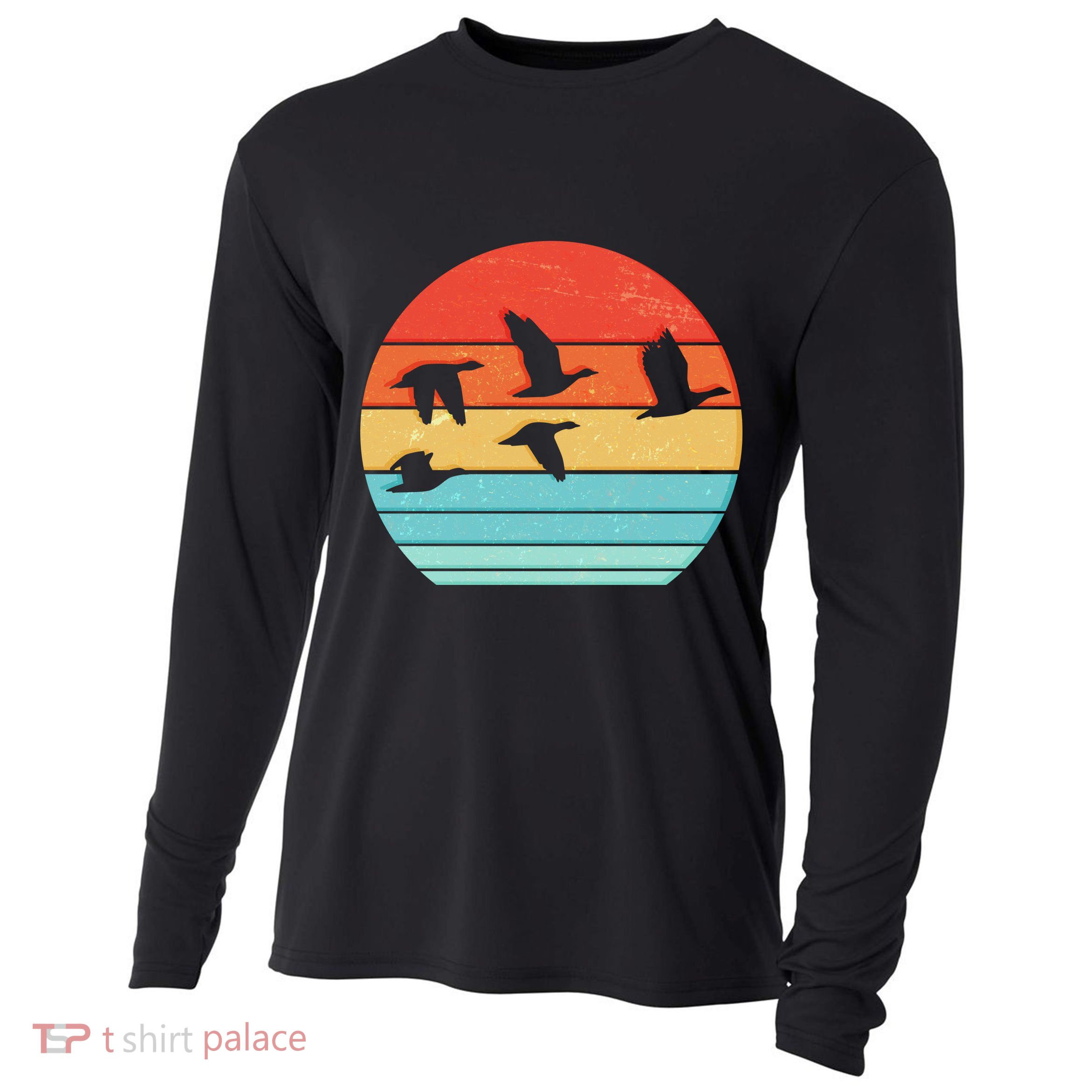 Retro Duck Hunting Sunset Cooling Performance Long Sleeve Crew