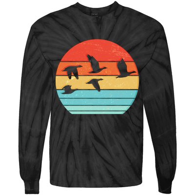 Retro Duck Hunting Sunset Tie-Dye Long Sleeve Shirt