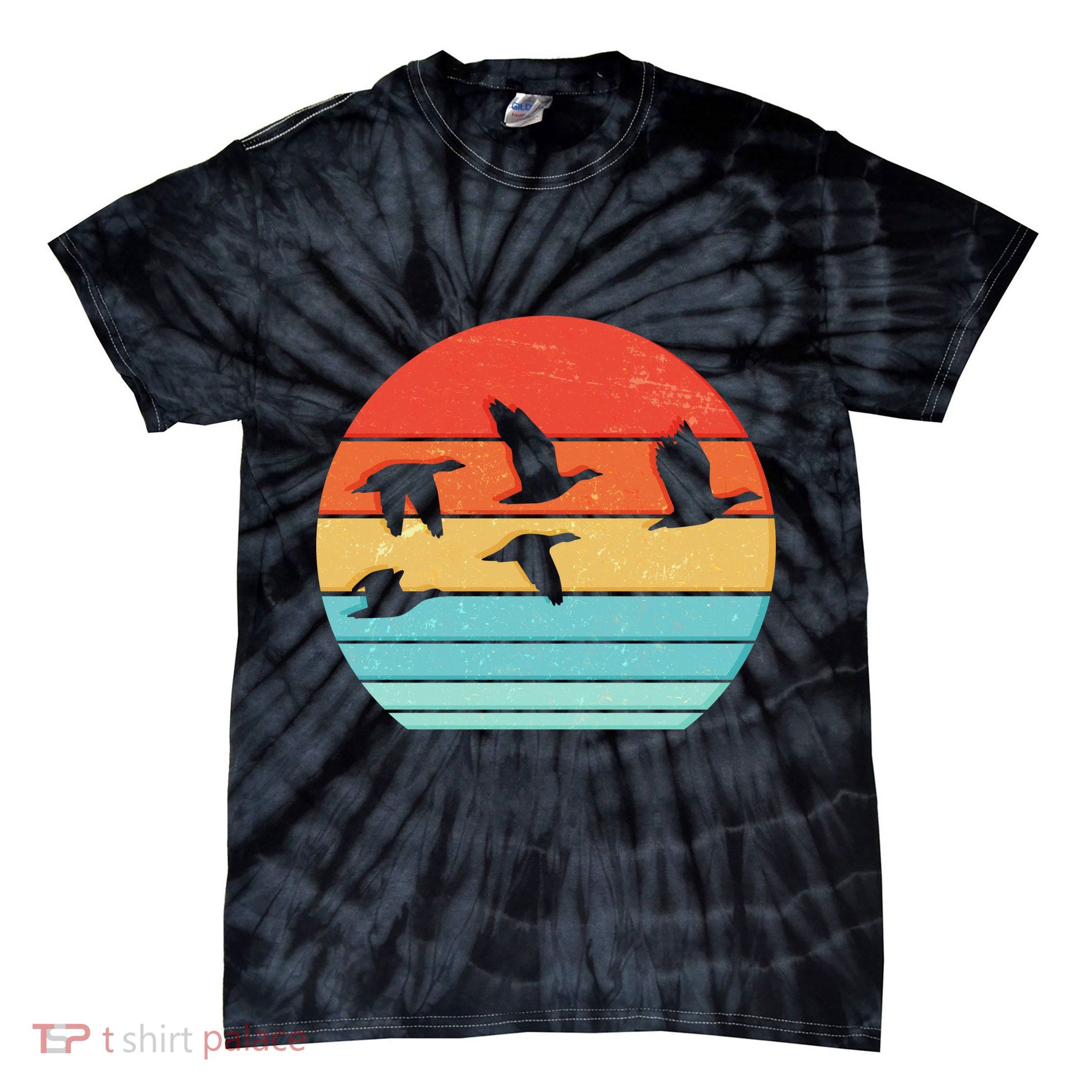 Retro Duck Hunting Sunset Tie-Dye T-Shirt